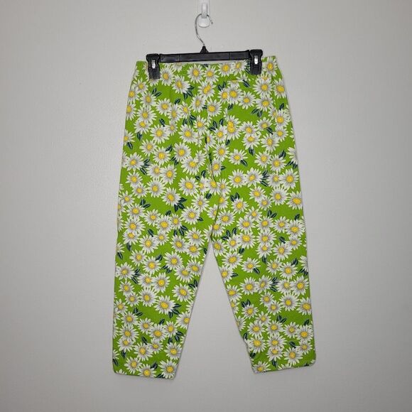 Vintage gidget green yellow flower print cropped pull on pants size large - Picture 2 of 7